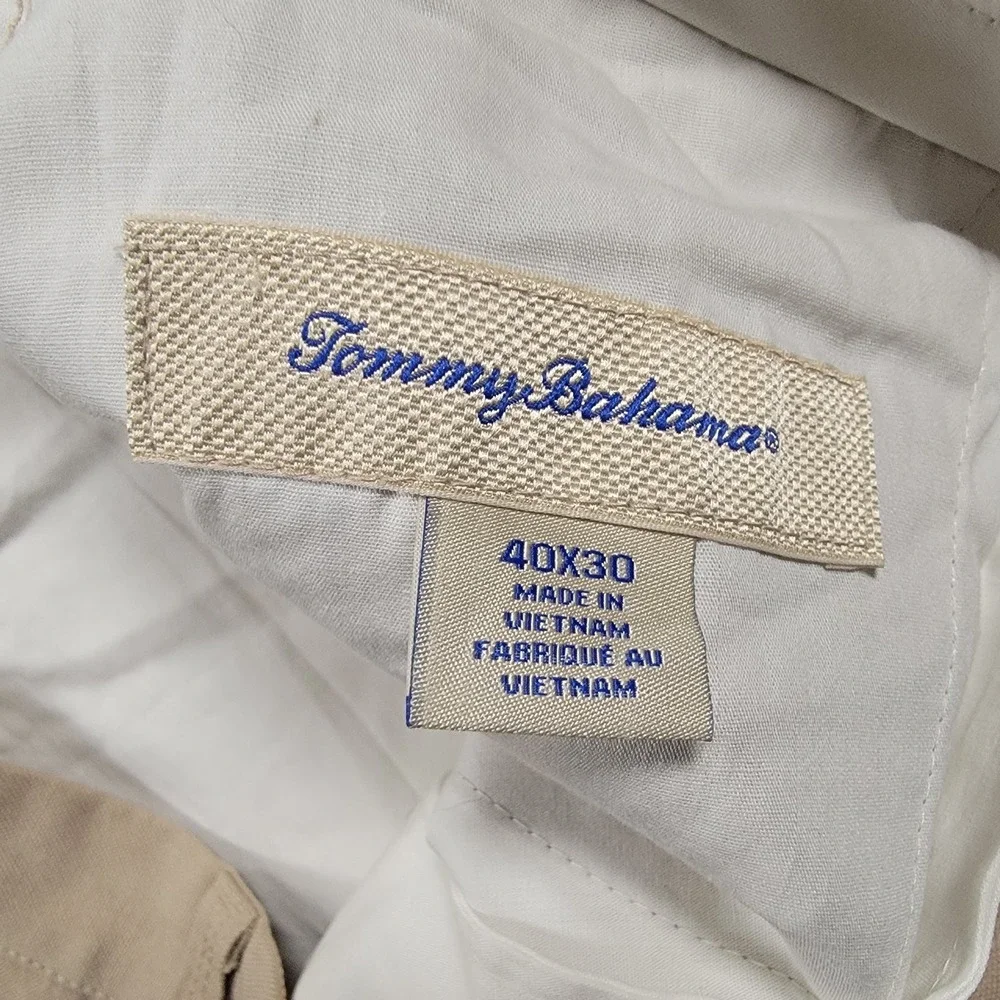 Tommy Bahama Brosnan Pants Mens 40x30 Khaki Linen Silk Flat Front Chino Coastal
